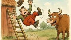 Witz: Fällt der Bauer von der Leiter…