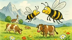 Witz: Zwei Bienen über der Almwiese