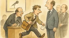 Witz: Auf einer Pressekonferenz drängelt ein Journalist