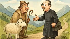 Witz: Ein Priester verirrt sich im Gebirge