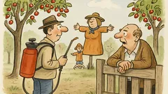 Witz: Müller spritzt gerade seine Kirschbäume