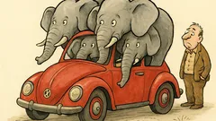 Witz: Wie passen vier Elefanten in einen VW?