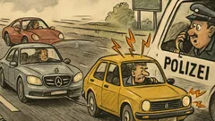 Witz: Ein Mann bleibt mit Fiat liegen