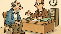 Witz: Der Vorschuss-Nichtverlängerer erscheint im Büro