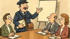 Witz: Ein Postbesprechungs-Veranstalter betritt den Konferenzraum