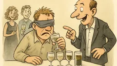 Witz: Ein Partygast wettet mit verbundenen Augen