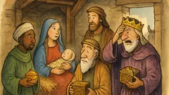 Witz: Die Heiligen Drei Könige betreten den Stall