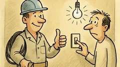 Witz: Der Elektriker sagt: Alles klar, einschalten?